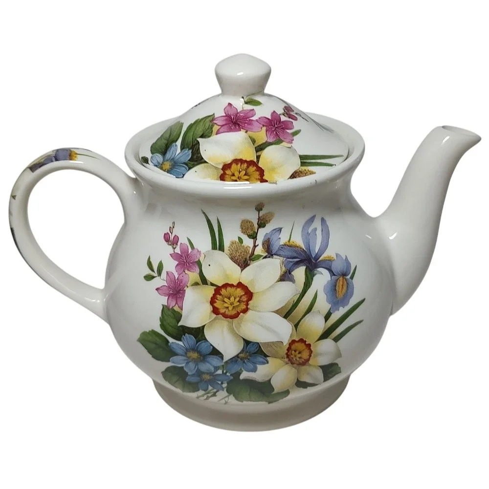 Sadler Windsor Floral Teapot Lidded Iris Daffodils Spring Flowers England 6.5 In